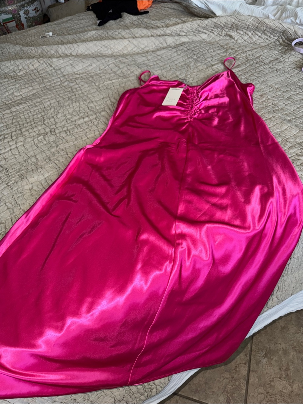 a new day Hot Pink Satin Slip Dress lingerie with Ruched Front NWT XL GORGEOUS
